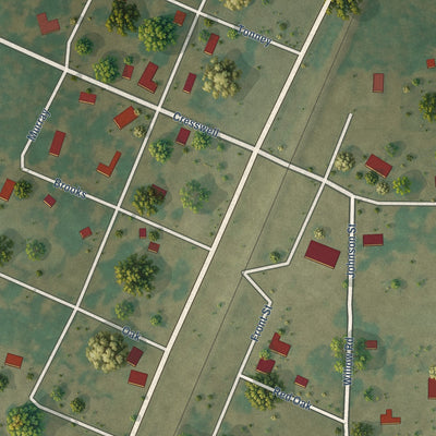 Close-up of the map of Hunter, Arkansas print showing street and building detail