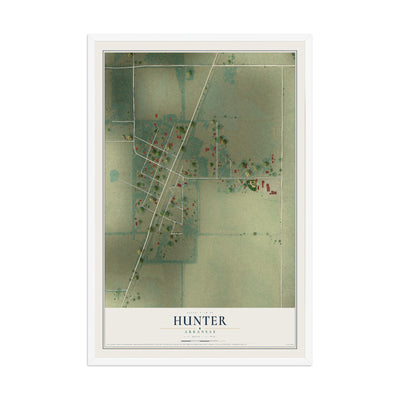 Map of Hunter, Arkansas, 12 x 18 inch print in a white wood frame