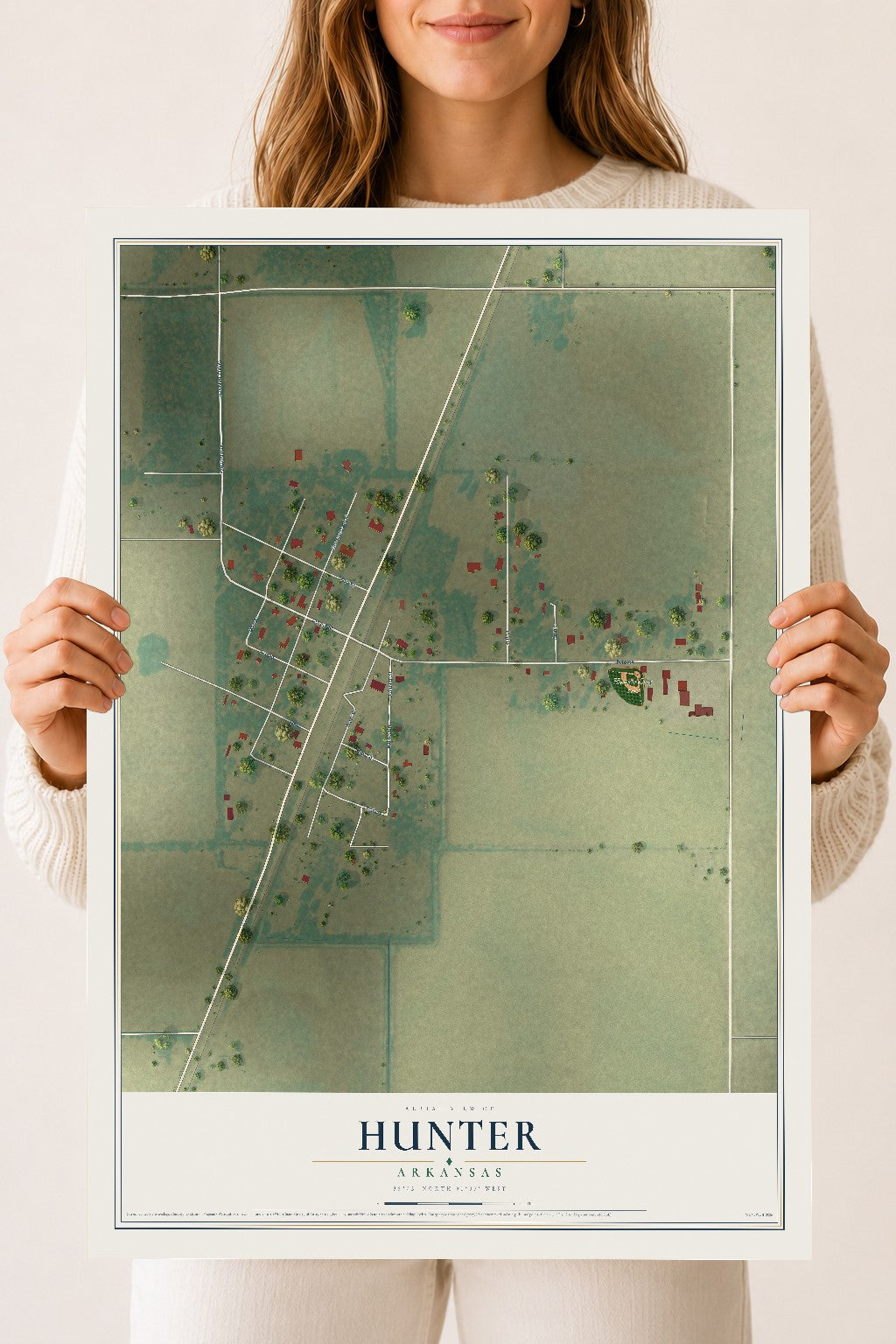 Map of Hunter, Arkansas, 18 x 24 inch unframed archival matte print