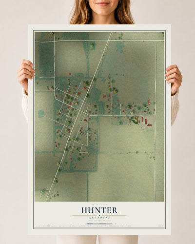 Map of Hunter, Arkansas, 24 x 36 inch unframed archival matte print