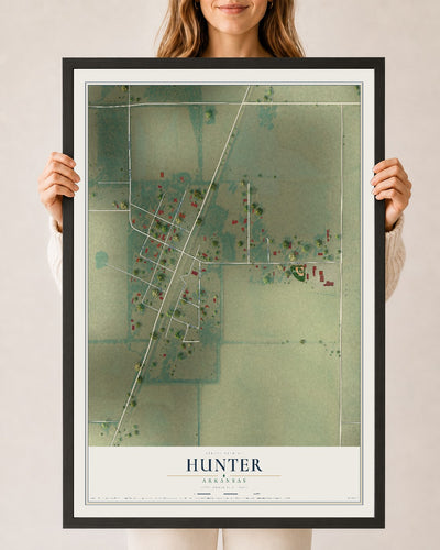 Map of Hunter, Arkansas, 24 x 36 inch print in a black wood frame