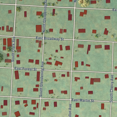 Close-up of the map of Huntington, Arkansas print showing street and building detail