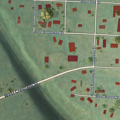 Second close-up of the map of Huntington, Arkansas print showing more streets and buildings
