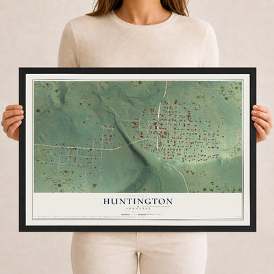 Map of Huntington, Arkansas, 12 x 18 inch print in a black wood frame