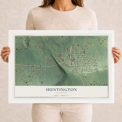 Map of Huntington, Arkansas, 12 x 18 inch print in a white wood frame