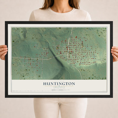 Map of Huntington, Arkansas, 18 x 24 inch print in a black wood frame