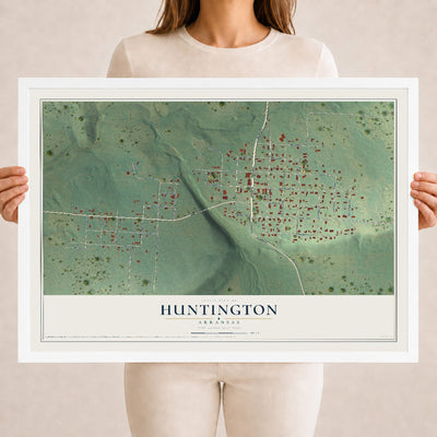 Map of Huntington, Arkansas, 18 x 24 inch print in a white wood frame