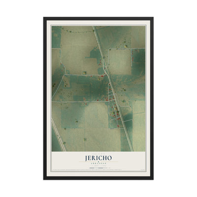 Map of Jericho, Arkansas, 12 x 18 inch print in a black wood frame