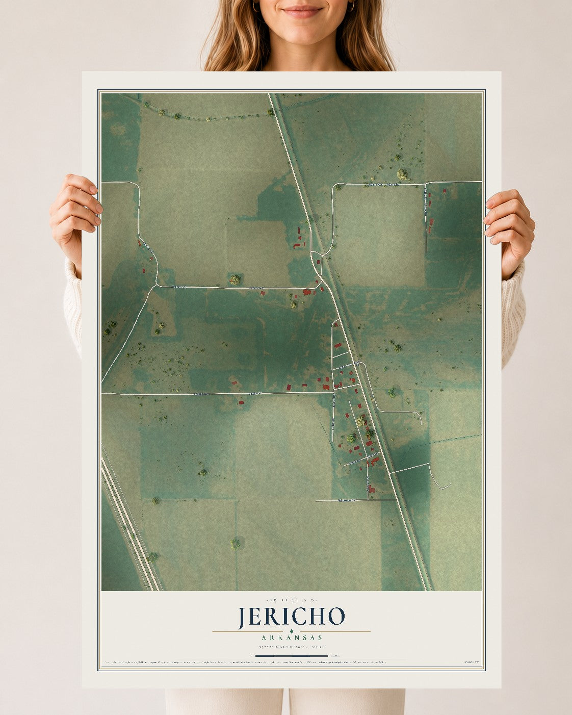 Map of Jericho, Arkansas, 24 x 36 inch unframed archival matte print