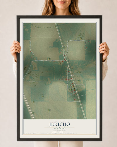 Map of Jericho, Arkansas, 24 x 36 inch print in a black wood frame