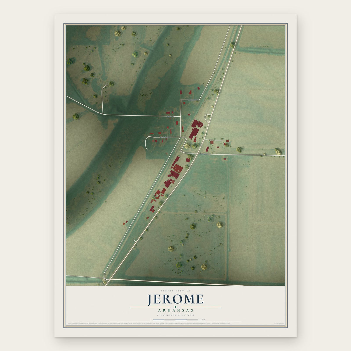 Jerome, Arkansas map print, the full design