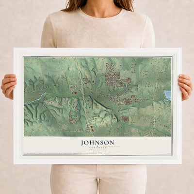 Map of Johnson, Arkansas, 12 x 18 inch print in a white wood frame