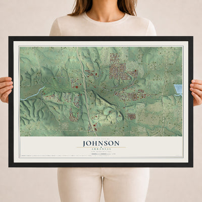 Map of Johnson, Arkansas, 18 x 24 inch print in a black wood frame