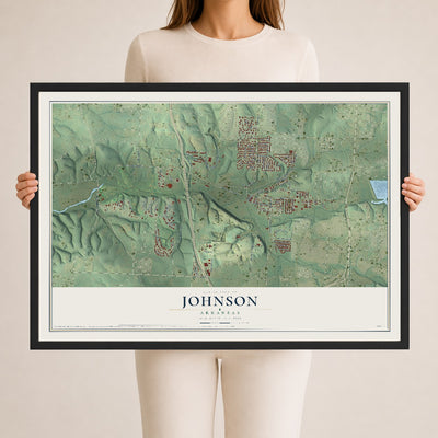 Map of Johnson, Arkansas, 24 x 36 inch print in a black wood frame