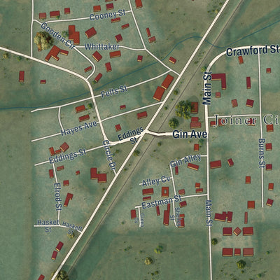 Close-up of the map of Joiner, Arkansas print showing street and building detail