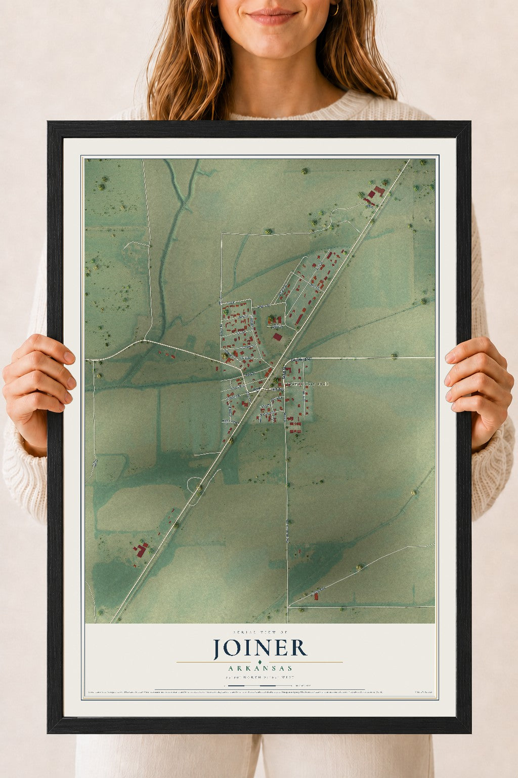 Map of Joiner, Arkansas, 18 x 24 inch print in a black wood frame