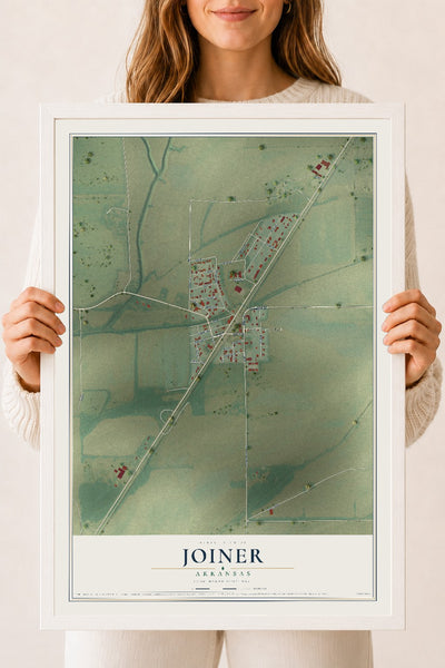 Map of Joiner, Arkansas, 18 x 24 inch print in a white wood frame