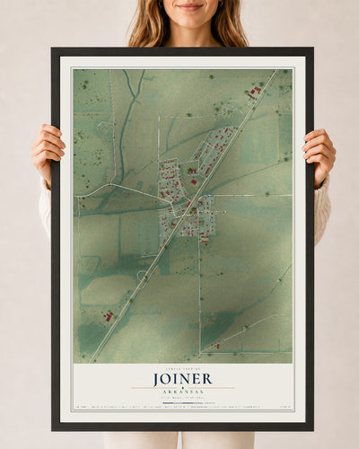 Map of Joiner, Arkansas, 24 x 36 inch print in a black wood frame