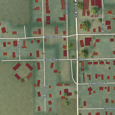 Close-up of the map of Keiser, Arkansas print showing street and building detail