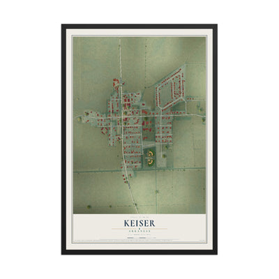 Map of Keiser, Arkansas, 12 x 18 inch print in a black wood frame