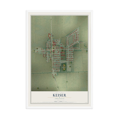 Map of Keiser, Arkansas, 12 x 18 inch print in a white wood frame