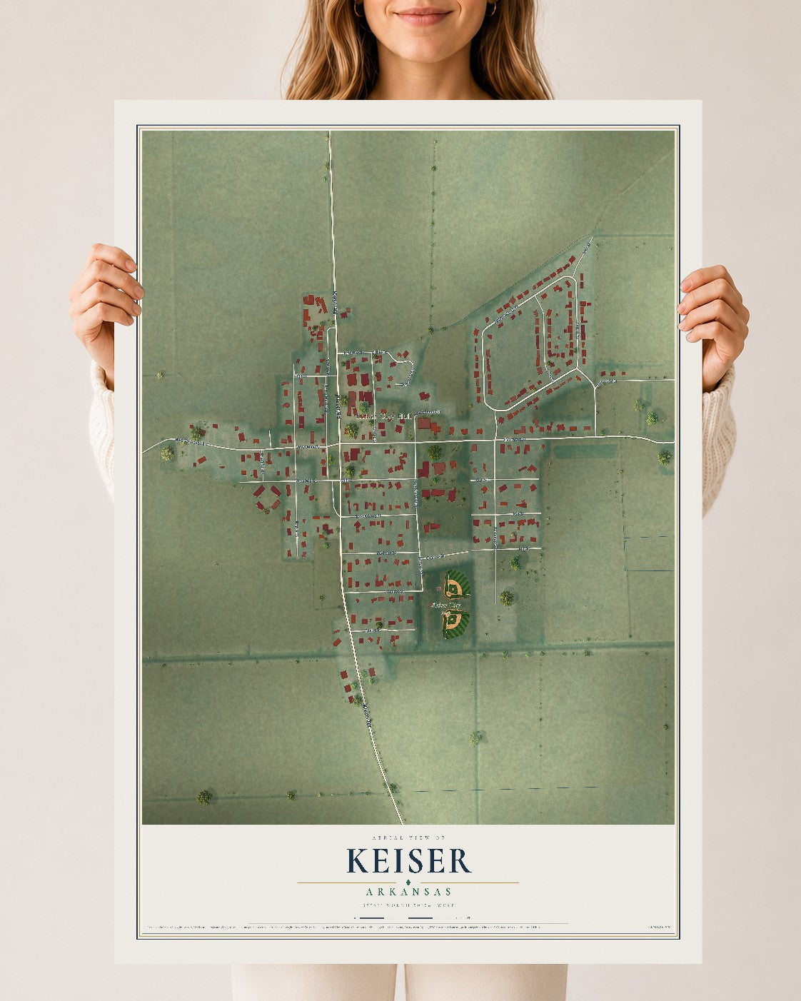 Map of Keiser, Arkansas, 24 x 36 inch unframed archival matte print