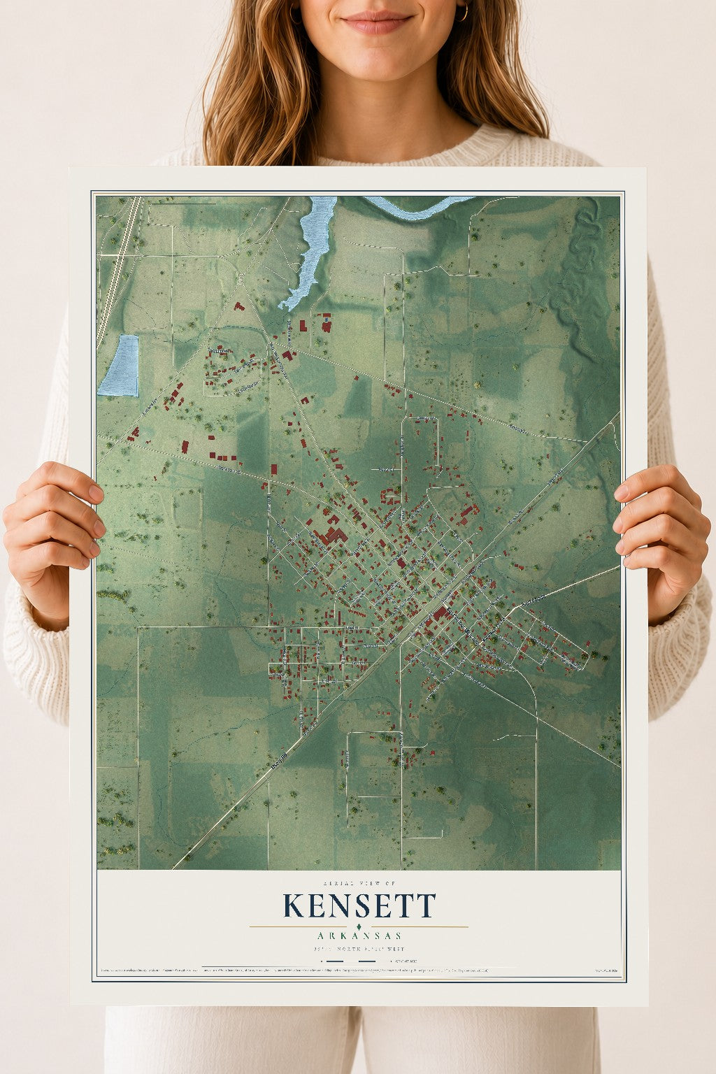 Map of Kensett, Arkansas, 18 x 24 inch unframed archival matte print