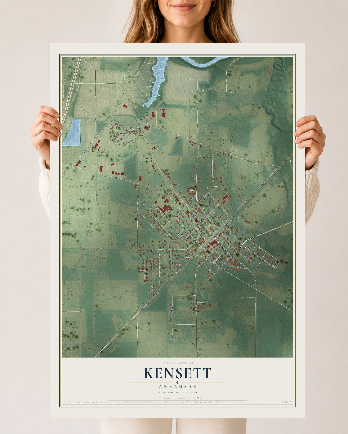 Map of Kensett, Arkansas, 24 x 36 inch unframed archival matte print