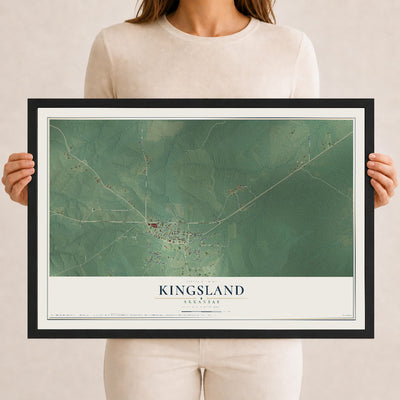 Map of Kingsland, Arkansas, 12 x 18 inch print in a black wood frame