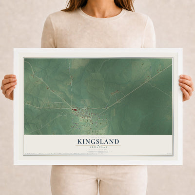 Map of Kingsland, Arkansas, 12 x 18 inch print in a white wood frame