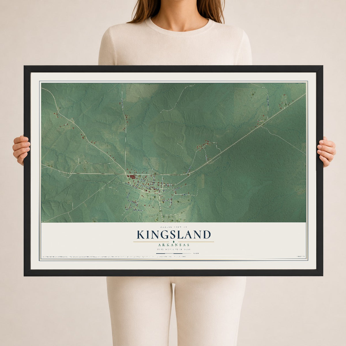Map of Kingsland, Arkansas, 24 x 36 inch print in a black wood frame