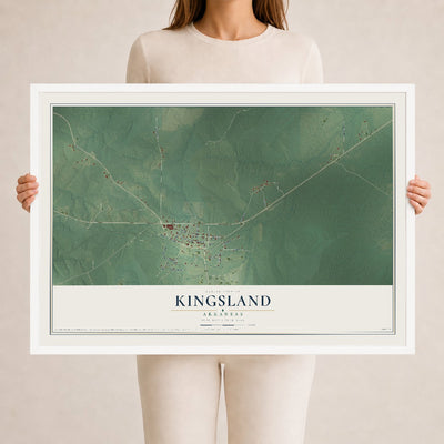Map of Kingsland, Arkansas, 24 x 36 inch print in a white wood frame