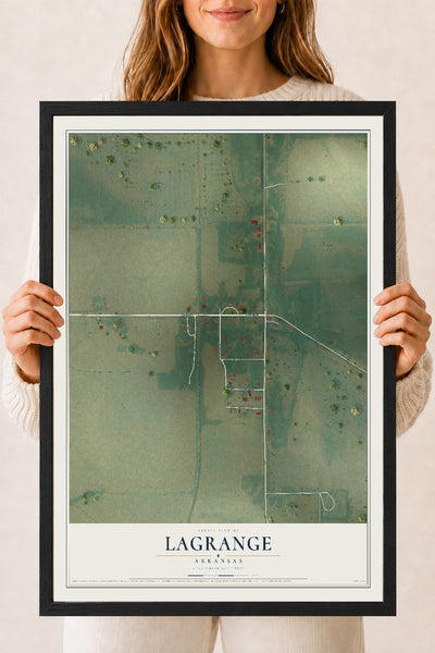 Map of LaGrange, Arkansas, 18 x 24 inch print in a black wood frame