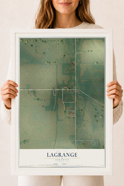 Map of LaGrange, Arkansas, 18 x 24 inch print in a white wood frame