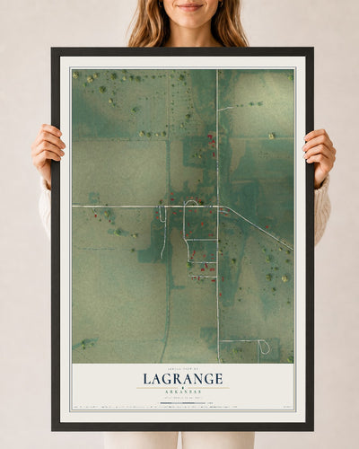 Map of LaGrange, Arkansas, 24 x 36 inch print in a black wood frame