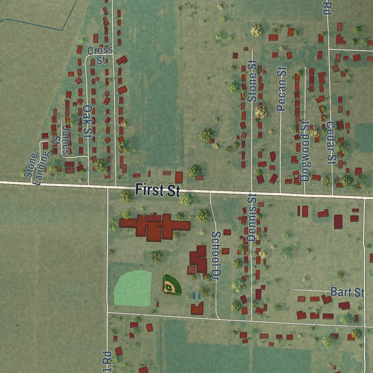 Second close-up of the map of Lake City, Arkansas print showing more streets and buildings