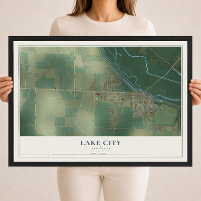 Map of Lake City, Arkansas, 18 x 24 inch print in a black wood frame