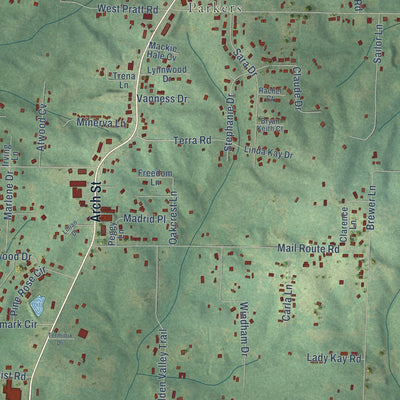 Close-up of the map of Landmark, Arkansas print showing street and building detail
