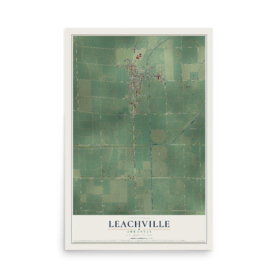 Map of Leachville, Arkansas, 12 x 18 inch unframed archival matte print
