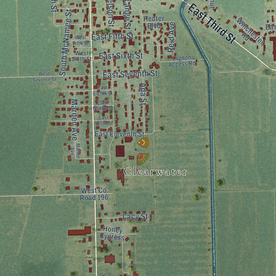 Close-up of the map of Leachville, Arkansas print showing street and building detail