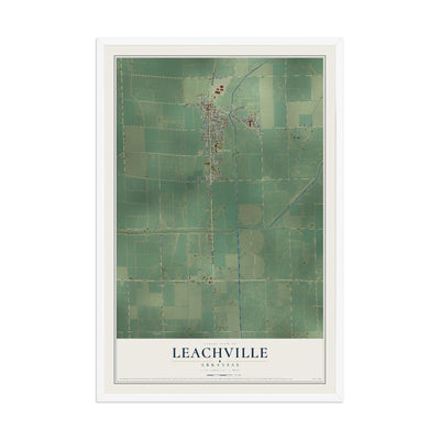 Map of Leachville, Arkansas, 12 x 18 inch print in a white wood frame