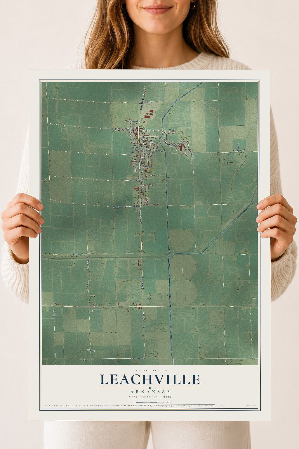 Map of Leachville, Arkansas, 18 x 24 inch unframed archival matte print