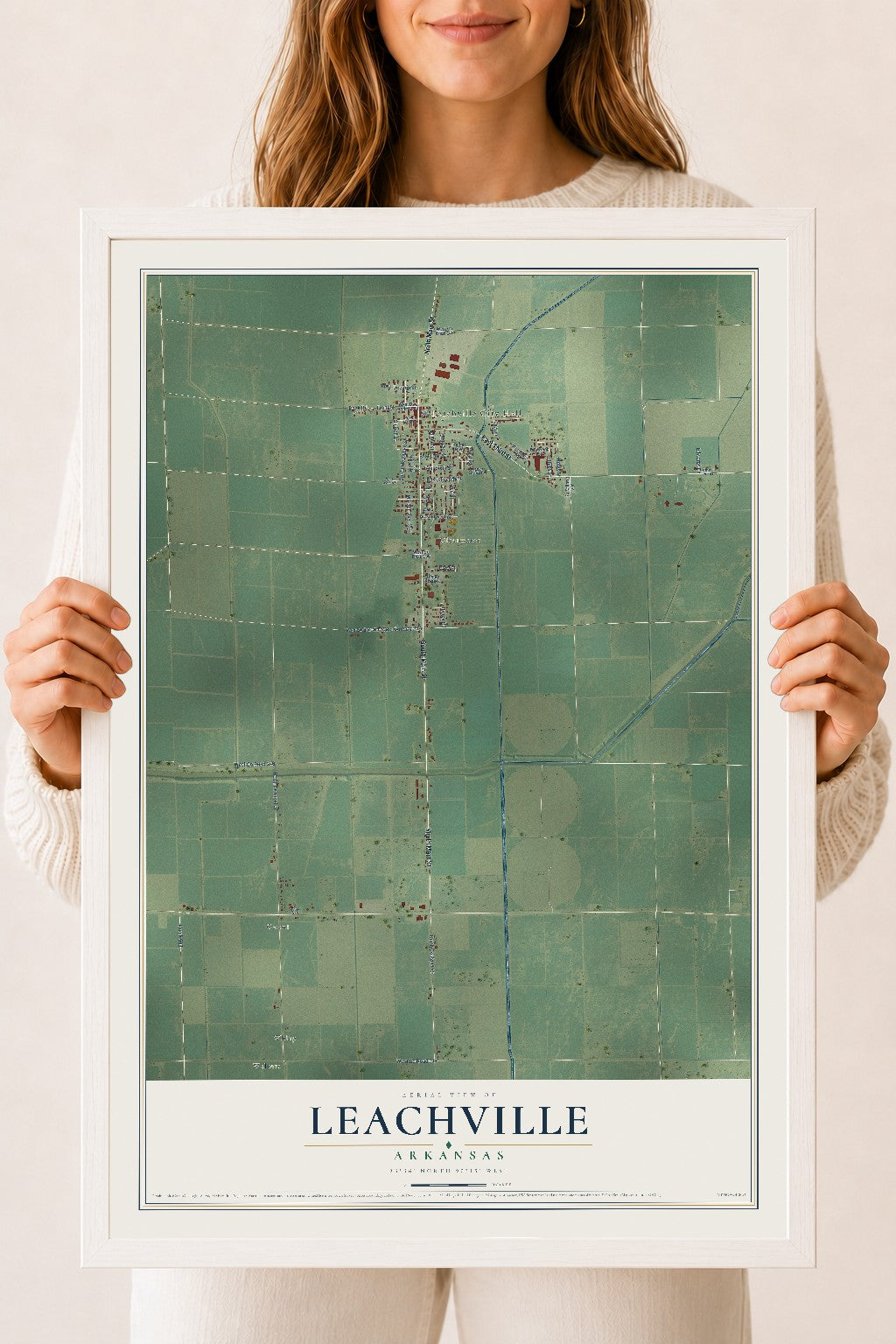 Map of Leachville, Arkansas, 18 x 24 inch print in a white wood frame