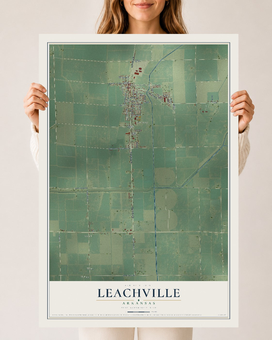 Map of Leachville, Arkansas, 24 x 36 inch unframed archival matte print
