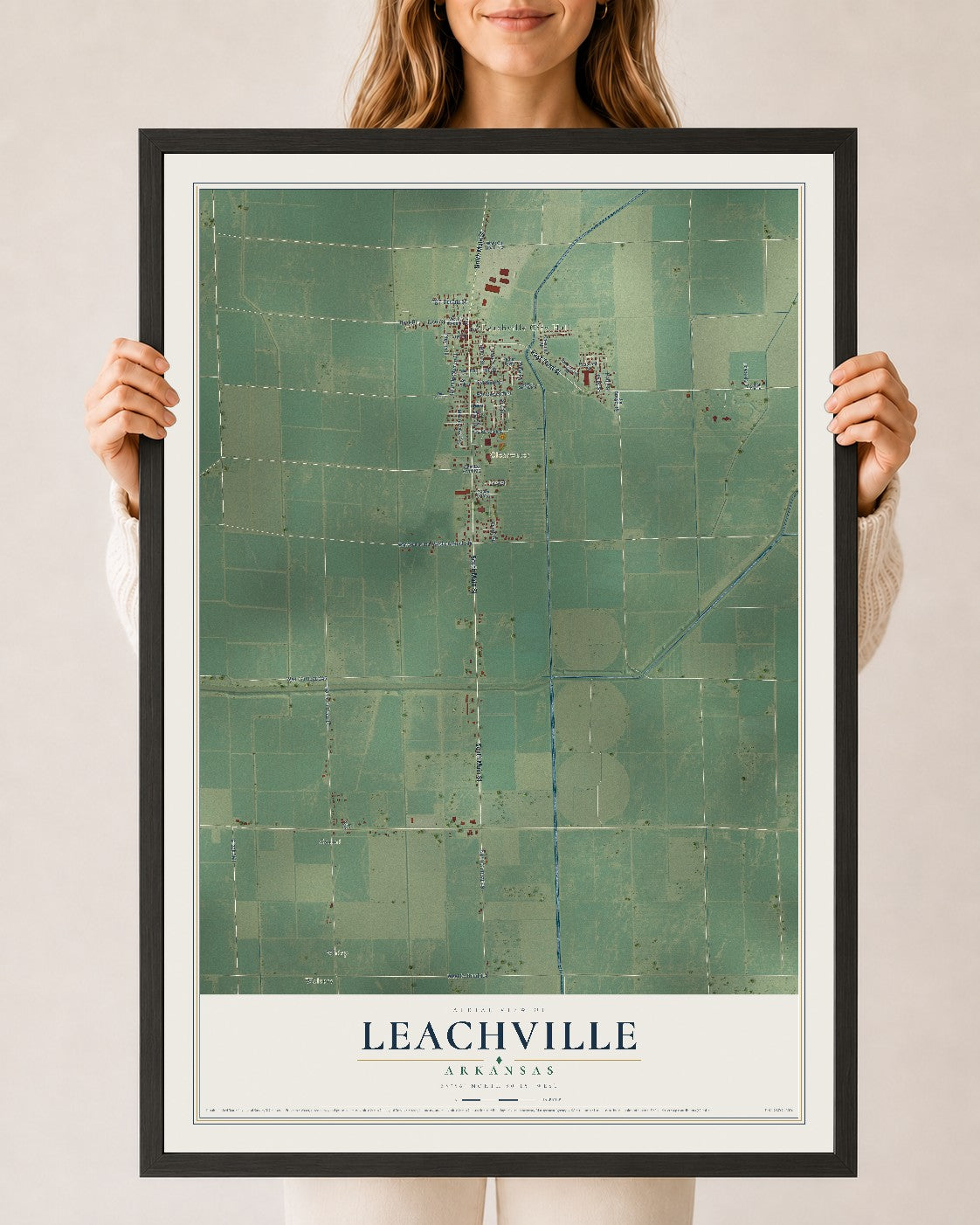 Map of Leachville, Arkansas, 24 x 36 inch print in a black wood frame