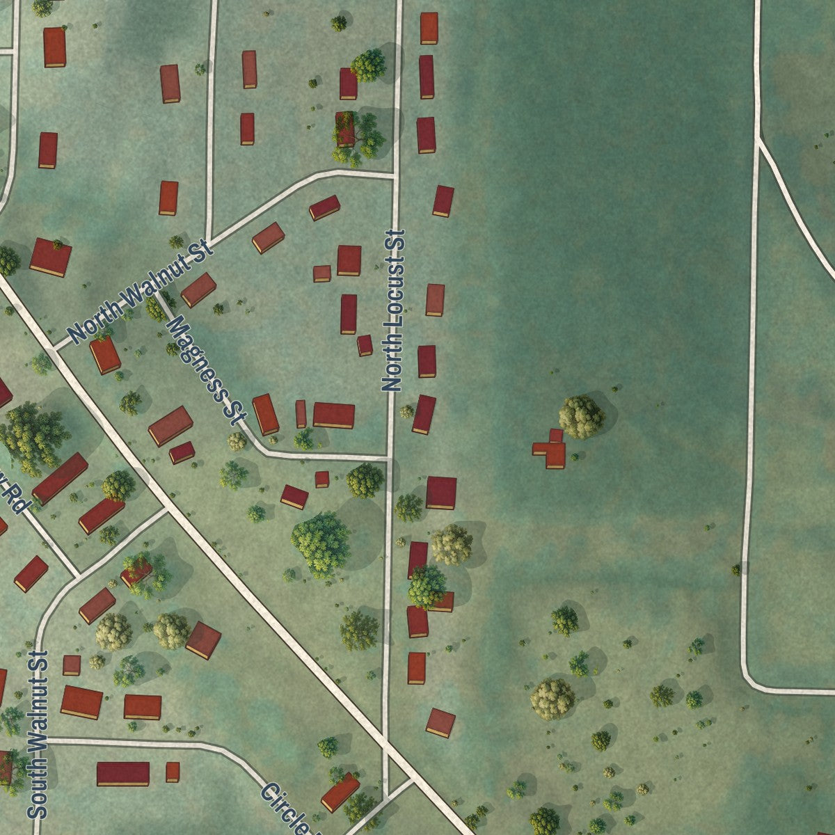 Second close-up of the map of Lead Hill, Arkansas print showing more streets and buildings
