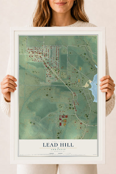 Map of Lead Hill, Arkansas, 18 x 24 inch print in a white wood frame