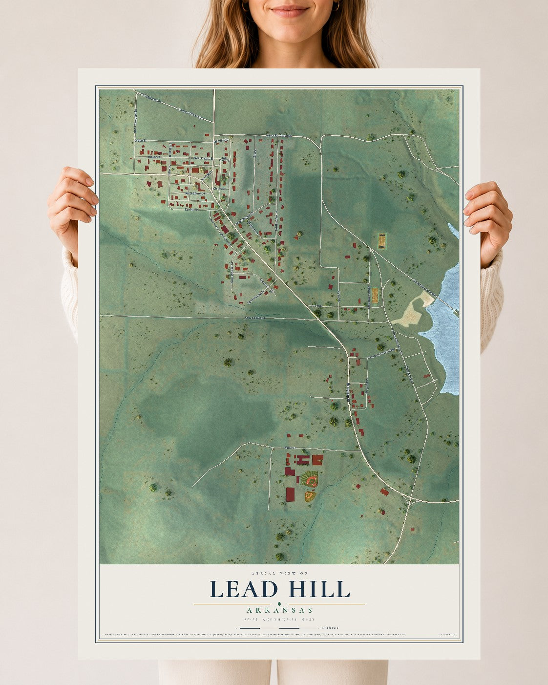 Map of Lead Hill, Arkansas, 24 x 36 inch unframed archival matte print