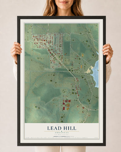 Map of Lead Hill, Arkansas, 24 x 36 inch print in a black wood frame