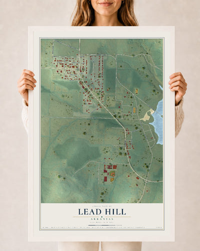 Map of Lead Hill, Arkansas, 24 x 36 inch print in a white wood frame